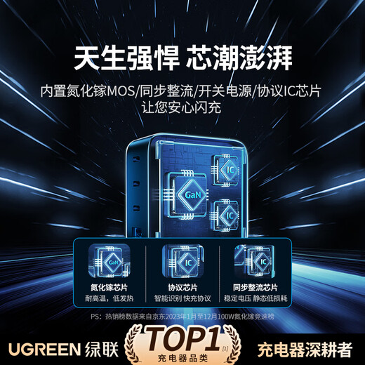 绿联氮化镓充电器套装100W适用苹果16华为Mate70手机pd65W笔记本电脑MacbookPro多口Type-C快充头配线