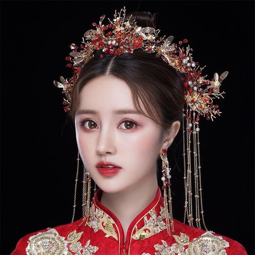 Haiyi Duo wedding dress headdress bridal hair accessories set headband Korean fairy forest style toast clothing hair accessories Chinese dress accessories bridal fringe step headdress plus ear clip style