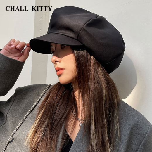 CHALLKITTY beret women's autumn and winter octagonal hat bud hat British hat ladies newsboy hat gift box for girlfriend [khaki] light luxury fashion ck style