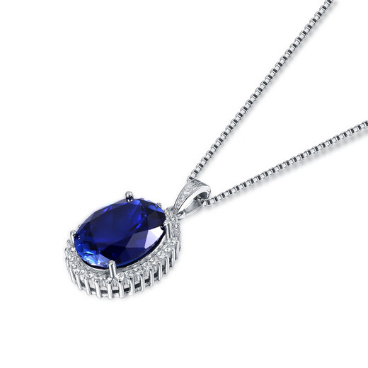 Princess Guran oval tanzanite sapphire necklace pendant for children clavicle sterling silver versatile colorful gems that do not fade white gold (main stone 8X10mm) without chain