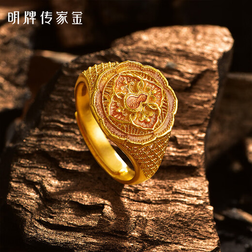 Ming brand jewelry pure gold ancient method gold four-in-one Fulu Ruyi gourd ring AFM0319 labor cost 1100 pure gold ring about 9.54 grams