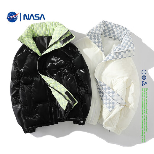 NASAMITOO羽绒服男女冬季国潮牌棋盘格立领情侣保暖轻薄外套青少年休闲衣服 9215水墨黑 L