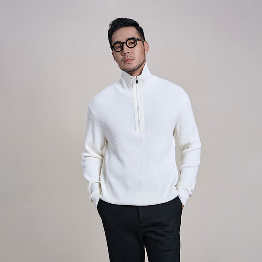 FACECITY Lana de tejido plano 2025 otoño e invierno nuevo suéter de cuello alto con cremallera para hombre, cómodo y versátil, blanquecino M 100-120Jin Jin equivale a 0,5 kg