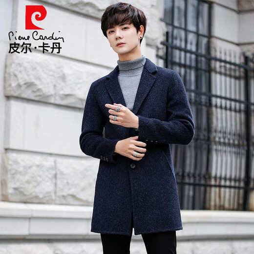 皮尔卡丹高端秋冬季毛呢大衣男中长款羊驼绒羊毛双面呢外套男士韩版风衣男 混咖色 3XL 190