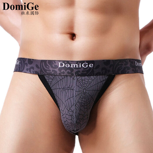 Dumi International men's sexy ultra-thin ice silk underwear printed double-strap T-shaped underwear elastic close-fitting single pack yellow bottom printing 5418 1 pair XXL2.6-2.8 feet