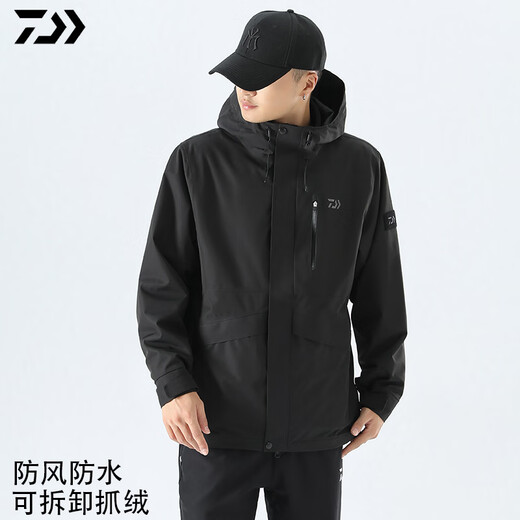 DAIWA Dayiwa fishing clothing three-in-one suit fishing clothing autumn and winter removable fleece jacket DJ 6024 black M