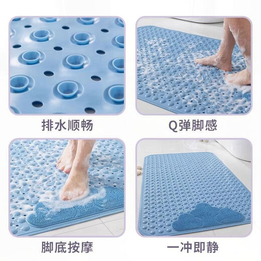 灌湘鸟浴室防滑垫老人洗澡防摔地垫按摩垫带吸盘卫浴脚垫淋浴房 嫩草绿【安全防滑/环保材质】 350*690mm-小号