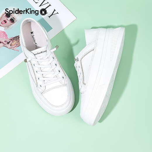 Spider King women's shoes genuine leather white shoes for women thick sole slimming and heightening squash cake shoes versatile casual travel shoes 12801T171 white 36 (230mm)