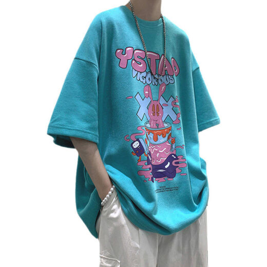 七分袖t恤男ins潮牌港风情侣宽松衣服半袖潮流夏季oversize国潮体恤SN1156 695深蓝 M 【收藏优先发货】