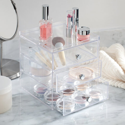 InterDesign 3-layer transparent cosmetic storage box desktop dressing table organizer mirror design