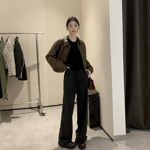
GARNUO Maillard Brown Small Leather Jacket Women's 2025 Spring and Autumn New Small Pu Motorcycle Suit Retro Short Jacket Brown M[101-110Jin[Jin equals 0.5 kg]]