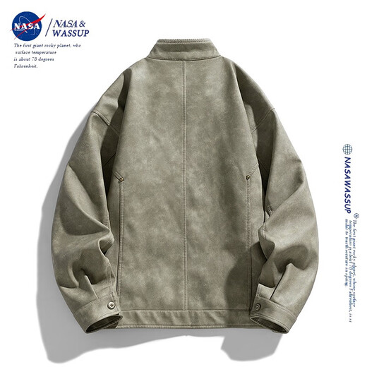 Nasawassup official fashion brand co-branded jacket men's autumn and winter American stand-up collar motorcycle suit handsome pilot men's leather jacket Bean green XL (recommended 135-155 Jin Jin equals 0.5 kg)