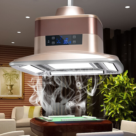 Koreanisch Mahjong Leichtes Schach und Kartenraum Luft Raucherreiniger Fernbedienung Automatisch Heben Kronleuchter Smart Home Reinifikation Leuchte Big Five Lamps_Champagne Gold (mit Display -Bildschirm)