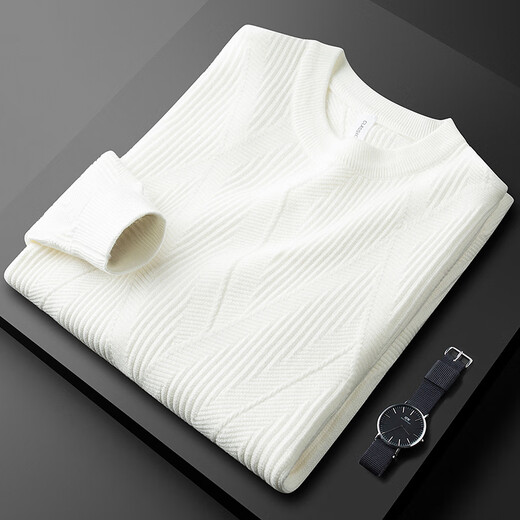 PRIDEME Light Luxury Winter Thickened Warm Cotton Wool Sweater Men's Long Sleeve Slim Jacquard Pattern Round Neck Knitted Sweater Men's Top PG9901-Apricot L Weight recommendation 120-130Jin Jin equals 0.5 kg