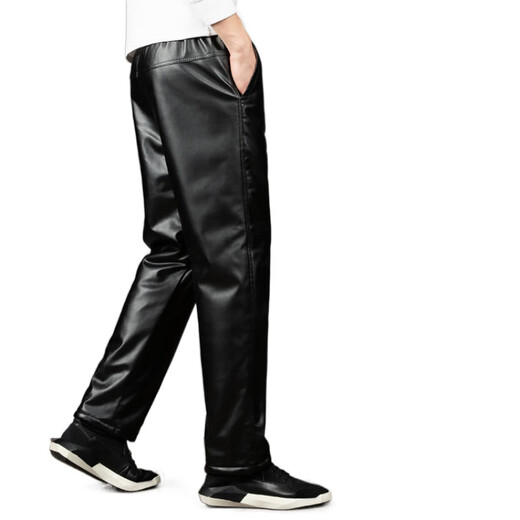 Donkey fox leather pants men's velvet thickened cold and warm men's leather trousers work pants wear-resistant high-waisted loose winter soft leather 3XL size 140-165 Jin Jin equals 0.5 kg velvet thickened style