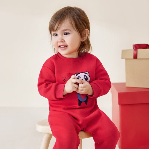 YEEHOO New Year's clothes for a family of three, parent-child clothes for adults and children, velvet sweatshirts, baby sweatshirts, letter panda onesies, YRHAJ32055A 66 cm