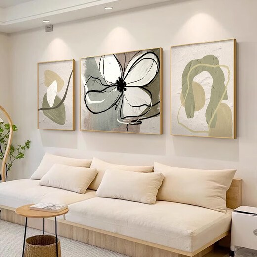 Landscape color high-end living room decoration painting modern art office triptych black and white abstract sofa background wall hanging painting Huatian Hexu C left and right 50*70 middle 100*70cm aluminum alloy frame + crystal porcelain painting