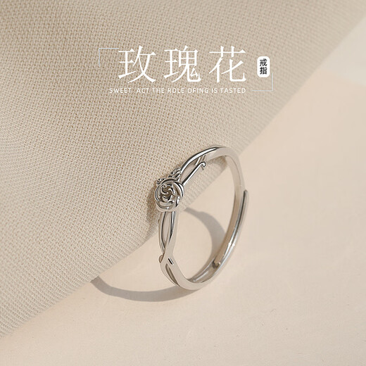 BXES925 sterling silver rose ring female niche bestie index finger ring light luxury ring open ring tail ring cross rose ring anti-oxidation sealed bag