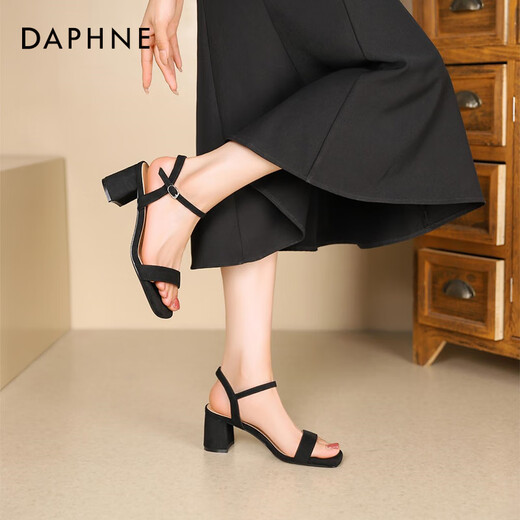 Daphne high heel sandals for women in summer 2025 new style fairy thick heel strap sandals for women wearing versatile shoes for women black [rear empty style - heel height 6cm] 36