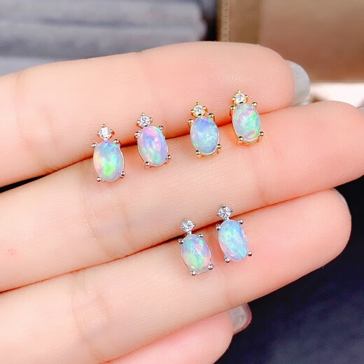 T&U Guaranteed New Natural Opal Stud Earrings Full of Fire 4*6mm 925 Silver Inlaid Special Offer Three Colors Available Remarks