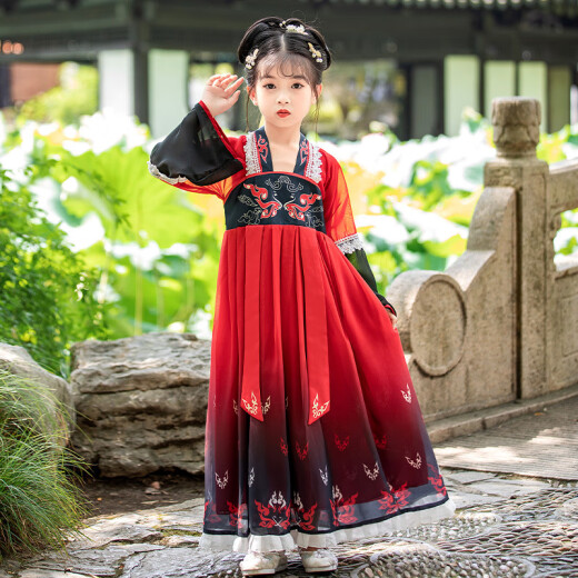 微爱的小松鼠汉服男童 2025新款儿童古风唐装男孩国学演出服夏季6198 知遇-红色 150 cm