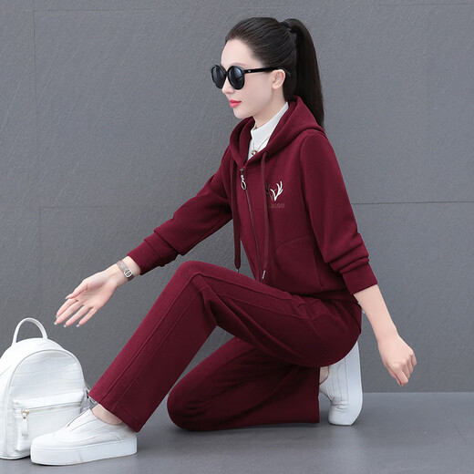 语缦 加绒卫衣女装休闲运动套装秋冬2024新款时尚洋气加厚显瘦两件套 2605卡其 M (85-100斤)