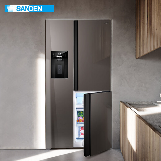 SANDEN Japan Sanden 553 liter office high-end refrigerator T-shaped multi-door double frequency conversion air-cooled commercial president's office living room household embedded automatic ice machine refrigerator 553WBTZ fully automatic ice machine Yanyu Brown external water source