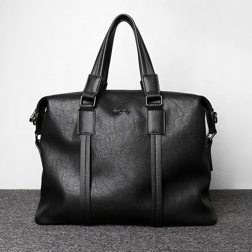 Cow mallette sac à main masculin Horizontal Business Casual Sac Men's Sac Mend Computer Sac C-9888 Black 14 pouces