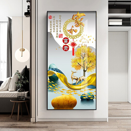 莫画泸林现代简约玄关装饰画正对门壁画走廊尽头挂画轻奢麋鹿过道入户门画 9-家和富贵12149 镜面晶瓷80*160炫酷黑