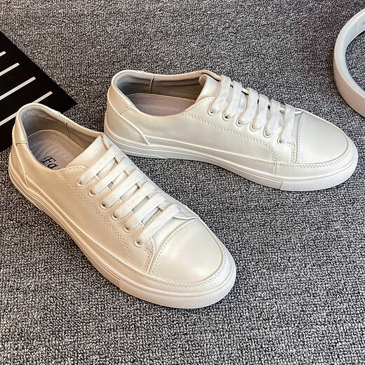 百搭西装小白鞋男潮流男鞋2025新款布鞋鞋子男士休闲板鞋韩版皮鞋 白色-皮面-9922 37 【皮鞋码】