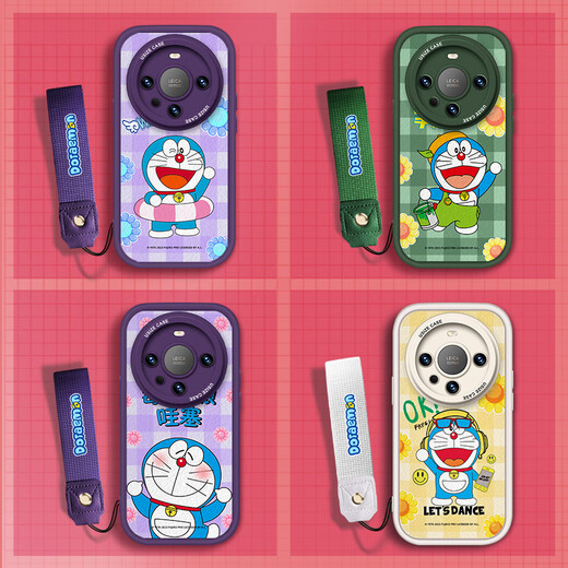 【哆啦A梦授权】华为系列手机壳mate60Pro新款镜头全包30硅胶创意40Pro小羊皮防摔50挂绳 小胖妞绿色挂绳【X1592哆啦A梦】 华为 Mate 40E Pro