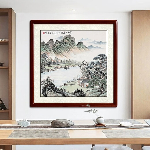 Zhao's Hengxi (ZONLOLV) Chinese ink painting master's pure hand-painted authentic landscape painting collection of water bloom hanging painting restaurant entrance decorative painting thousands of miles of rivers and mountains map feather ink with frame 65cm*65cm