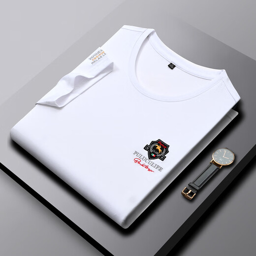 Soodu Shark short-sleeved T-shirt men summer round neck solid color mercerated cotton Paulo Ma picture white [pa6176#] M [100--125Jin [Jin equals 0.5 kg]]