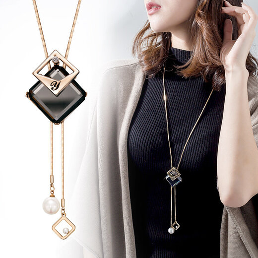 Qlady crystal geometric sweater chain women's long necklace high-end sweater pendant accessories pendant birthday gift for wife