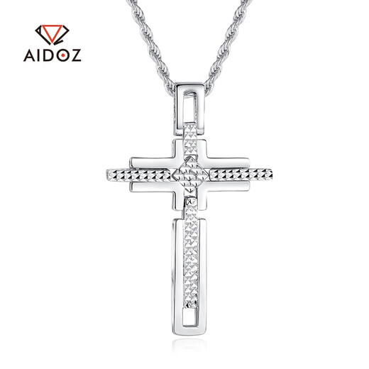 Aido Diamond pt950 platinum pendant for men, platinum cross necklace, fashionable rotatable design pendant for women, pendant 11.7-11.9g+ with black leather rope