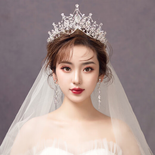 Crystal Crown Veil Bridal Main Wedding Dress One-piece Marriage Certification Registration Small Headpiece French Simple Proposal Photo Props Yunpeng White Soft Veil (60-80cm) + Crown