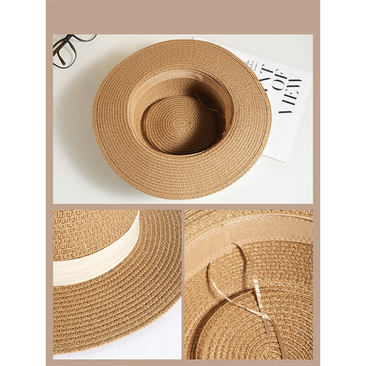 Meman Flat Top Strohhut Frauen französischer Strohhalm 2025 Neues Sommer großer Schwimon Hut Meer Urlaub Sun Hut 1# Konkave Top Black-up verbessert weiche Top [Hut Brim 8cm]