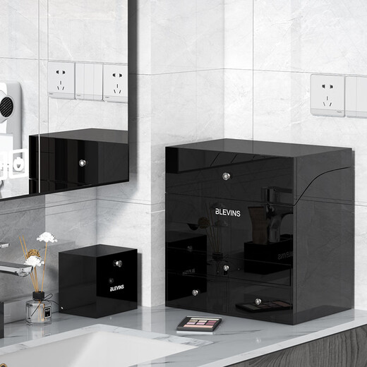 BLEVINS cosmetics and skin care product storage box desktop dust-proof high-end Internet celebrity acrylic storage box light luxury large capacity white combination two-piece set with mirror jewelry tray