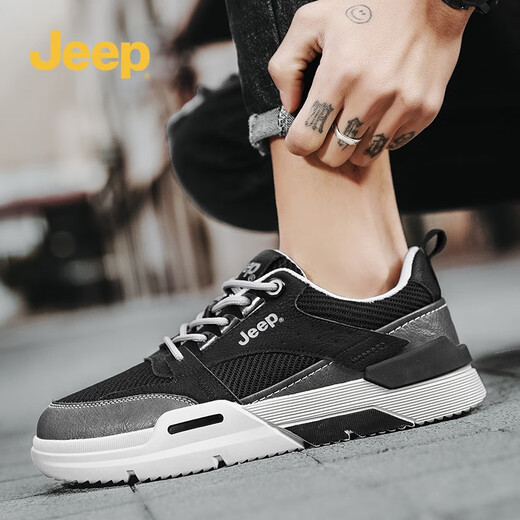 
Jeep men's shoes for spring and summer new style of high-rise leather shoes for men's fashion trendy casual shoes for low top versatile men's shoes black gray 1098 (mesh) [leather shoe size] 38