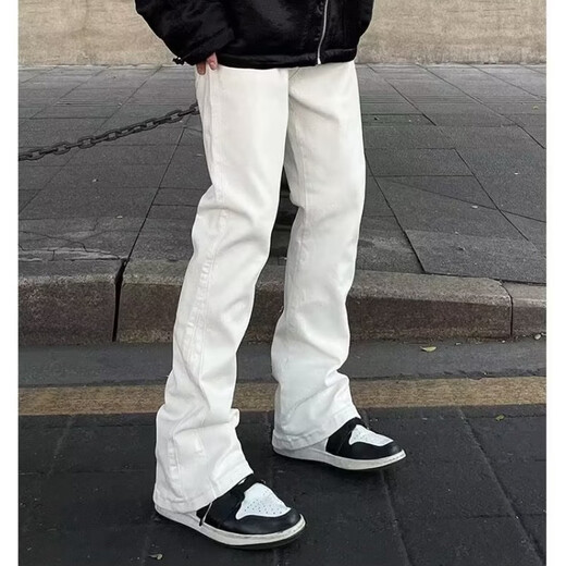 拓普尼TUOPUNI微喇叭美式牛仔裤男装联名痞帅气高街直筒阔腿显高显瘦精神小伙 K761黑色 L （105-115斤）