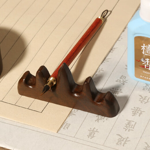 Meilin Penzhuang Wuzhishan pen pen rest mountain study four treasures brush calligraphy beginner student solid wood multi-functional pen holder paperweight ornament black catalpa wood pen holder popular products