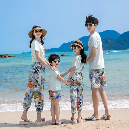 Buenpu's new travel beach parent-child outfit, nine-point pants for a family of three or four, seaside vacation fashion sub-suit T173 suit mom 3XL