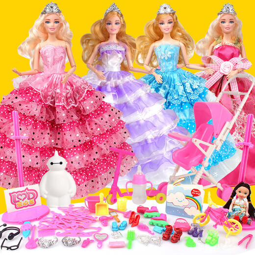 Katy Aoyangtongle dress up doll set big gift box Princess girl children's toys cloth clothes birthday gift cute store pink style 2 princess 68 pieces set