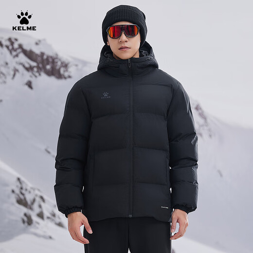 KELME Sports Hooded Cotton Jacket 2025 Winter New Heat Storage Warm Cotton Jacket Thickened Fashionable Bread Jacket Agate Black Graphene Heat Storage 2XL