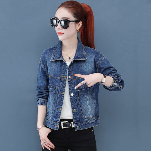 Shang Yuqing Retro Brown Denim Chaqueta corta 2025 Jacket de mezclilla de otoño temprano Femenino Top 9901# IMAGEN El código A Blue S sugiere 80-100Jin [Jin equivale a 0.5 kg]