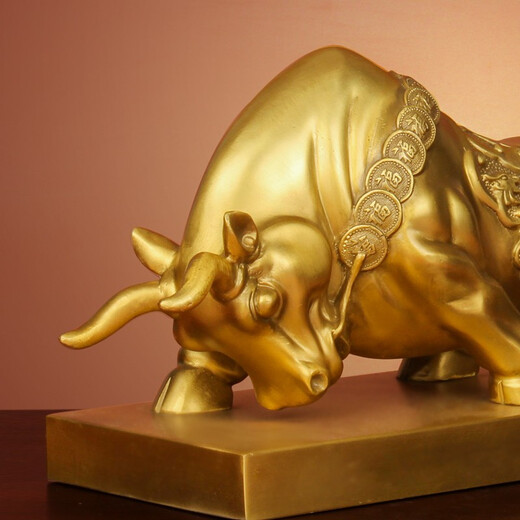 Die besten Kupferkuh-Ornamente, alle Kupfer, Wall Street, Ox-superaturales Zodiac Ox Crafts Office Eröffnungsgeschenk, mittelgroße Größe [Länge 18 Breite 9 Höhe 12 cm]