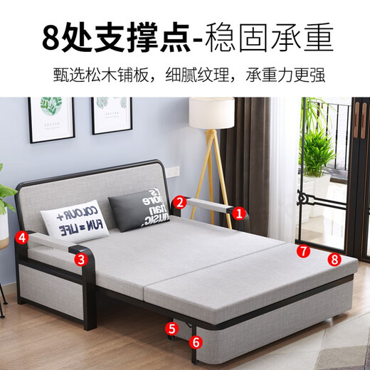 Blue SF Glänzendes, zusammenklappbares Schlafsofa, Mehrzweck-Doppelschlafsofa für kleines Wohnzimmer, multifunktionales Doppelschlafsofa mit Stauraum, Breite 1,5 Meter lang, 1,92 Meter + 5 cm Schwamm mit Stauraum, Modell (Standard hellgrau)