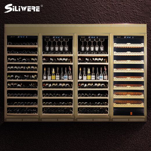 SILIWERE/SILIWERE red wine cabinet, constant temperature wine cabinet, custom wine cabinet, large wine cabinet, double door wine cabinet, custom wine cabinet, width 3200, depth 450, depth 2200 champagne gold 800L exclusive version