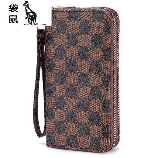 袋鼠钱包女士新款錢包精致长款大容量钱夹时尚手拿包感wallet 双位包圆点咖啡色