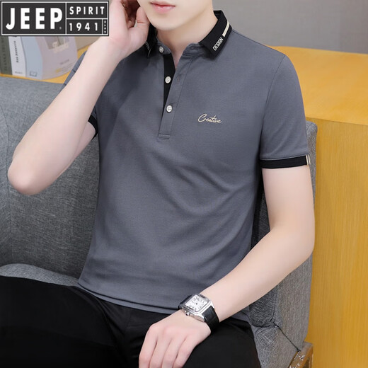 吉普（JEEP）国际品牌2025夏季翻领短袖t恤男青年冰丝翻领半袖polo.衫商务透气 黑色 QY683 4XL 【180-195斤】